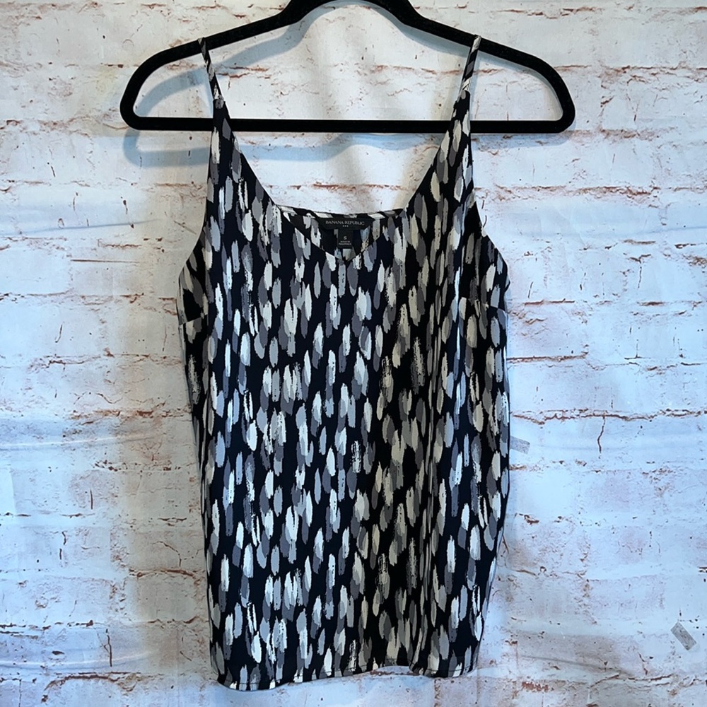 Banana Republic Shirt Womens Small Black Gray White Spaghetti Strap Tank Blouse